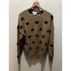 Molly Bracken Heart of Hearts Print Pullover Sweater Crewneck Dark Copper Sz Med